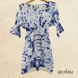 Seaspice Resort Wear Blue Tie Dye Crochet Mini Dress Cover Up Women's Size S